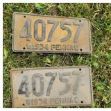 Pair 1934 PA license plates- barn dirty :)