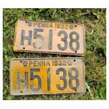 Pair 1932 PA license plates- barn dirty :)