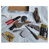 Block plane, hatchet head, chisels, etc