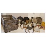 Crate lot of kitchenware, cake pans , bake