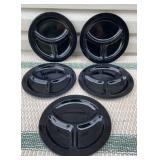 5 black amethyst glass 9" divided plates