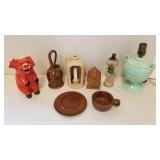 Retro lamp, piggy bank, pottery bell,