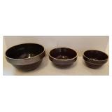 3 stoneware brown bowls