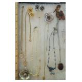 Necklaces, earrings, & brooches incl copper bird
