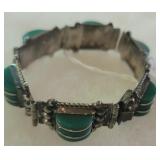 Sterling silver bracelet W/green stones