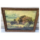Framed pastoral scene w/ cows in pasture approx