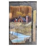 Artist signed painting on old shake shingle