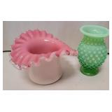 2 pcs opalescent Fenton glass - pink & green