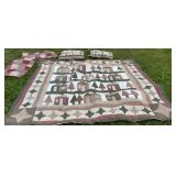 Country queen size(?) quilt w/ 2 pillows & 2