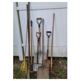 Shovels, rake, apple picker