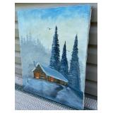 P.S. Young signed painting on canvas - cabin in