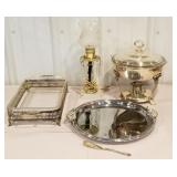 Lamp with prisms, tray, serving dishes with