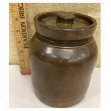 Brown stoneware crock w/ lid