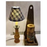 Country lamp & wooden candle holder