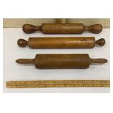 3 early turned rolling pins - one piece