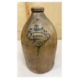 Early stoneware jug w/ blue design