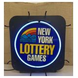 Blinking neon NY lottery sign approx 21"x23" -
