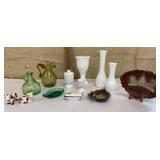 Box of mixed glassware & ceramics - milk glass