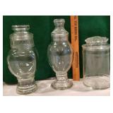 3 glass apothecary jars