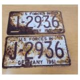 Pair 1961 us forces Germany licence plates