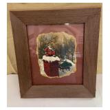 HEAVY framed Santa w/ pipe on a chimney approx