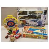 Train set, movie projector, Fisher Price toys,
