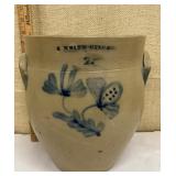 Utica stoneware crock w/ blue flowers