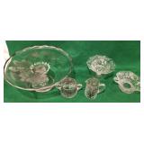 Silver overlay - cake plate, creamer and sugar, &