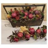 Wintry arrangement w/ apples in wooden tote &