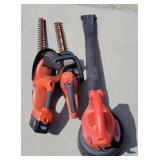 Electric leaf blower and hedge trimmers