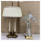 2 HEAVY retro brass/glass lamps