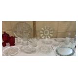 Large collection of clear & red glass serverware