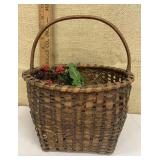 Antique split oak basket w/ faux berries