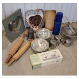 Box kitchenware - pewter, stainless pots, rolling