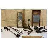 Washboard, scales, brand, horn, ice skates etc