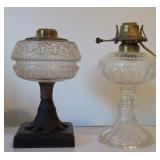 2 Antique Oil Lamps 1 Has a Cast Iron Base