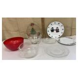 Christmas plates, Pyrex bowl etc