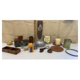 Country decor - pewter bowl, stacking boxes,