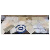Box of pretty lace doilies, table linens etc