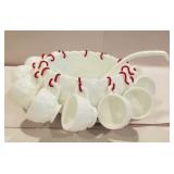 12 cup milk glass punch bowl set w/ ladle