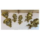 Gilded cherub wall pockets, candleholders &