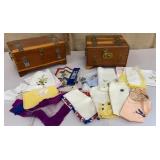 2 nice wooden boxes - 1 w/ vintage hankies