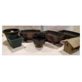 3 half barrels planters, bird house, other