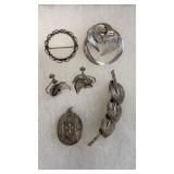 Misc sterling - pendant, earrings, brooches