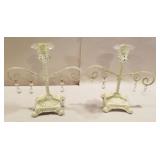 Pair of heavy metal candle holders w/ prisms