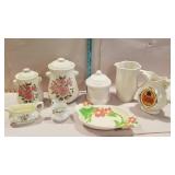 Ceramics- canister set, white pitcher, Korbel