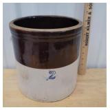 2 gallon brown and white crock