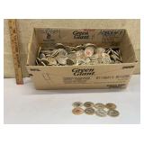 Box of wooden nickels - mostly Steel City Coin