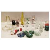 Christmas items, candles, glasses, glass trees,