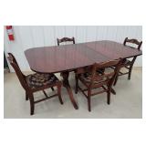 duncan phyfe table with 4 Rose carved chairs
